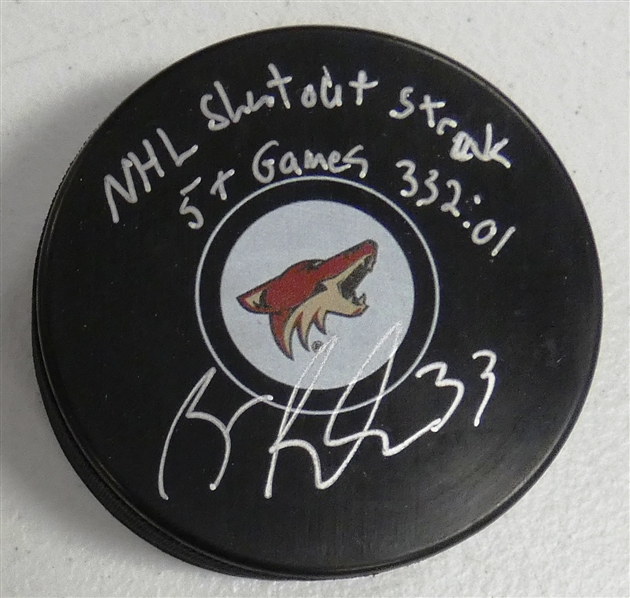 Brian Boucher Autographed Coyotes Puck
