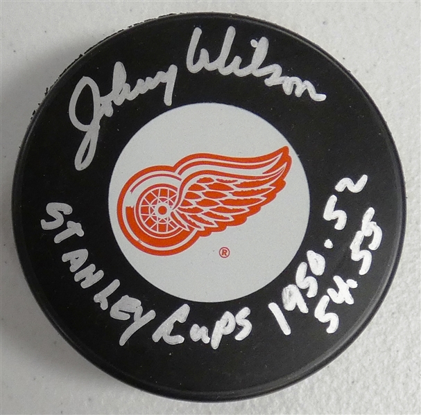 Johnny Wilson Autographed Red Wings Puck
