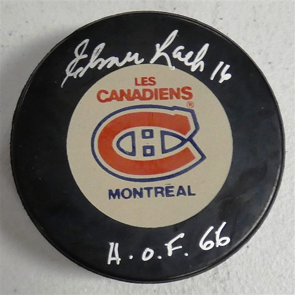 Elmer Lach Autographed Canadiens Puck