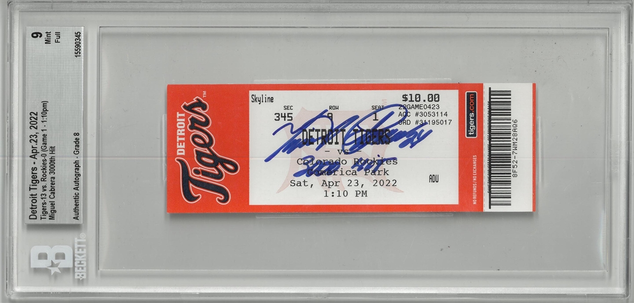 Miguel Cabrera Autographed 3000th Hit Ticket