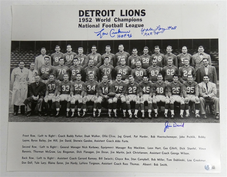 1952 Detroit Lions 16x20 Signed by Creekmur, Lary & David