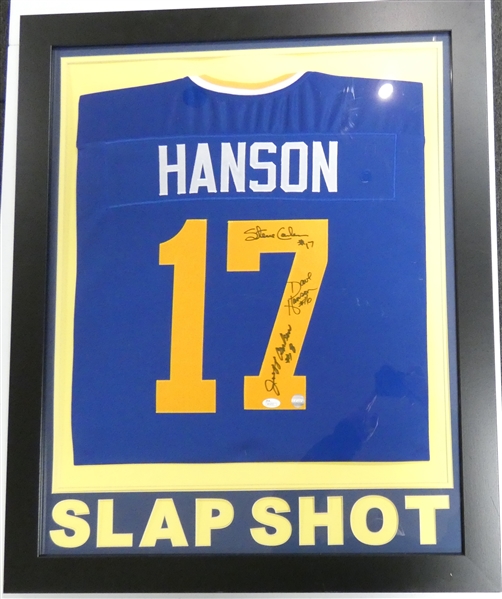 Hanson Brothers Autographed Framed Slapshot Jersey (Pick up only)