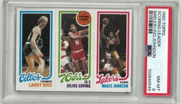 Magic Bird Dr J PSA 8 1980 Topps Scoring Leaders