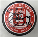 Steve Yzerman Autographed Jersey Retirement Puck