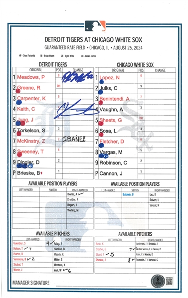 Parker Meadows & Colt Keith Autographed 2024 Line Up Card
