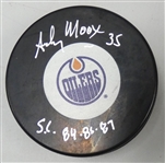 Andy Moog Autographed Oilers Puck