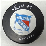 Gump Worsley Autographed Rangers Puck