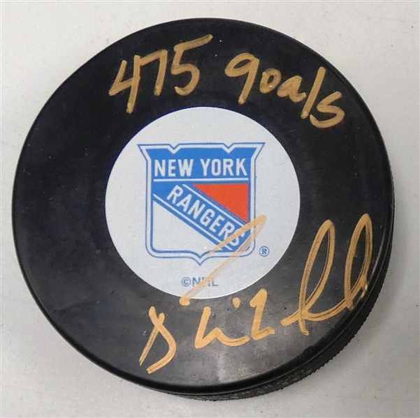 Bernie Nicholls Autographed Rangers Puck