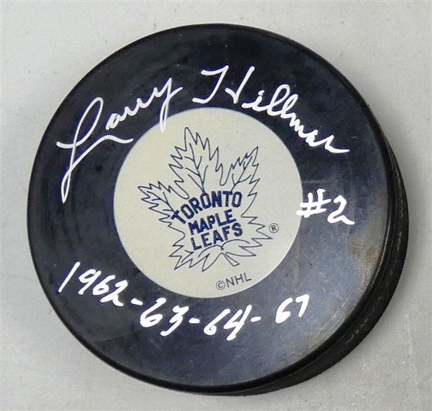 Larry Hillman Autographed Maple Leafs Puck