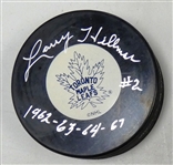 Larry Hillman Autographed Maple Leafs Puck