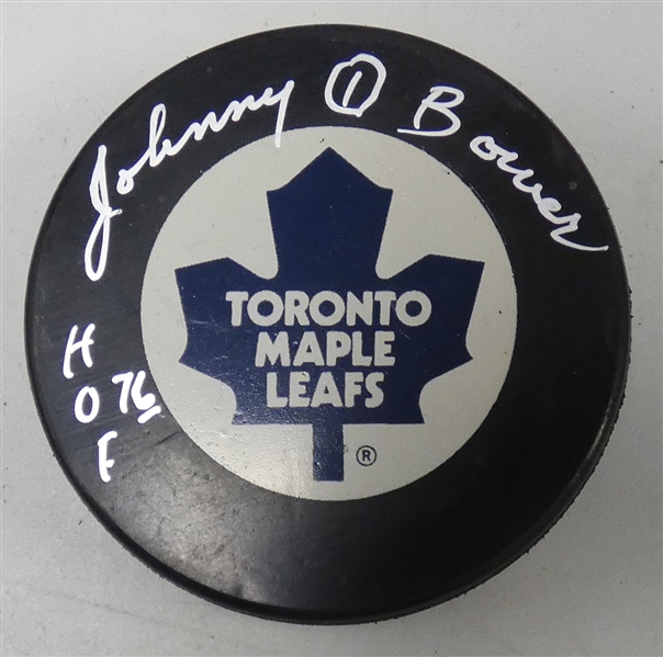 Johnny Bower Autographed Maple Leafs Puck