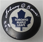 Johnny Bower Autographed Maple Leafs Puck