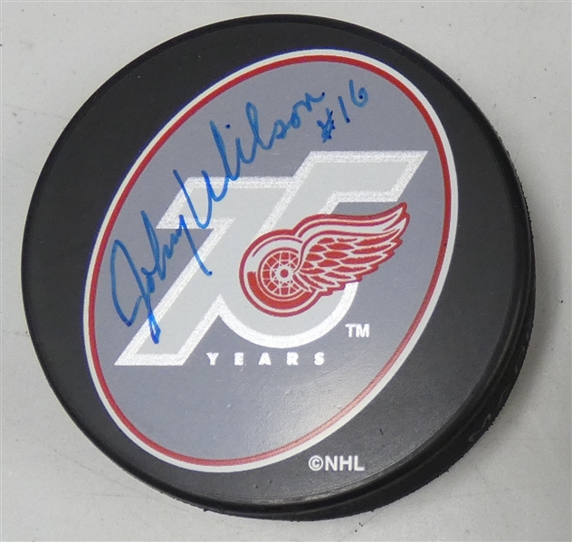 Johnny Wilson Autographed Red Wings 75 Puck