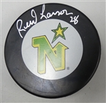 Reed Larson Autographed North Stars Puck