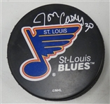 Jon Casey Autographed Blues Puck