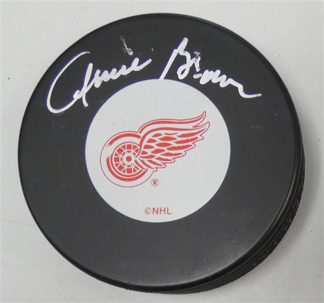 Arnie Brown Autographed Red Wings Puck