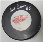 Carl Brewer Autographed Red Wings Puck