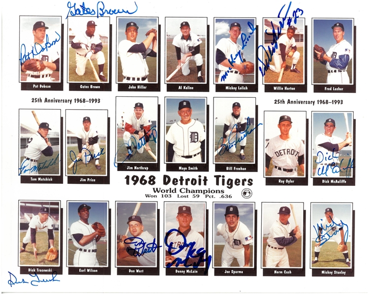 1968 Detroit Tigers 8x10 Signed by 13