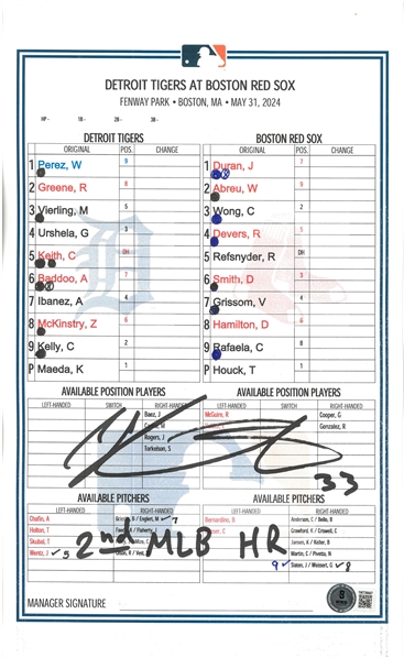 Colt Keith Autographed 2nd MLB Homerun Lineup Card