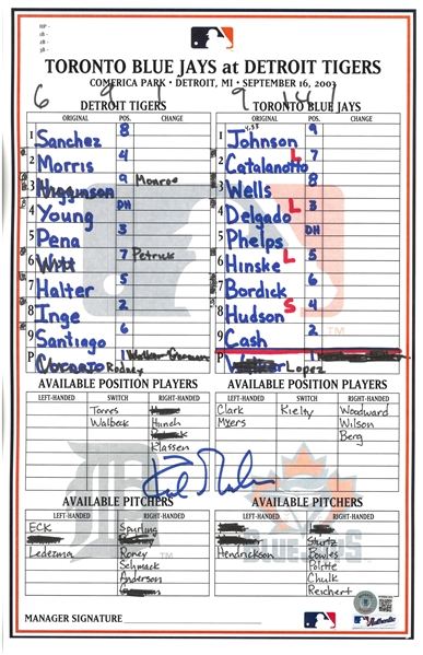 Kirk Gibson Autographed 9/16/2003 Lineup Card