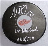 Moritz Seider Autographed Red Wings Puck