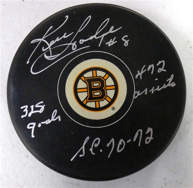 Ken Hodge Autographed Bruins Puck