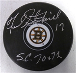 Fred Stanfield Autographed Bruins Puck