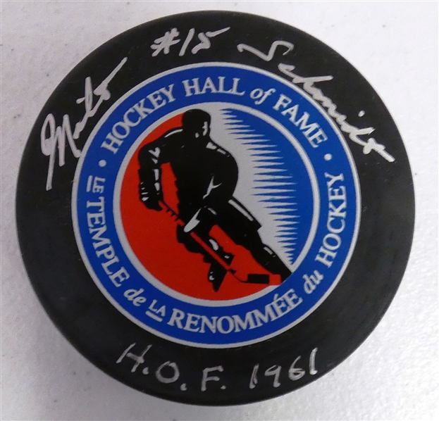 Milt Schmidt Autographed HOF Puck