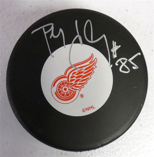 Petr Klima Autographed Red Wings Puck