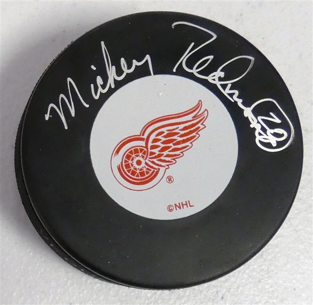 Mickey Redmond Autographed Red Wings Puck