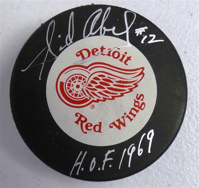 Sid Abel Autographed Red Wings Puck