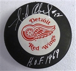 Sid Abel Autographed Red Wings Puck