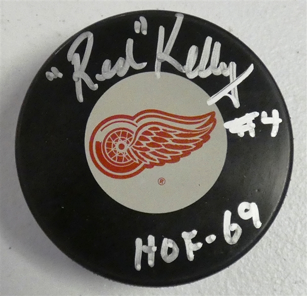 Red Kelly Autographed Red Wings Puck