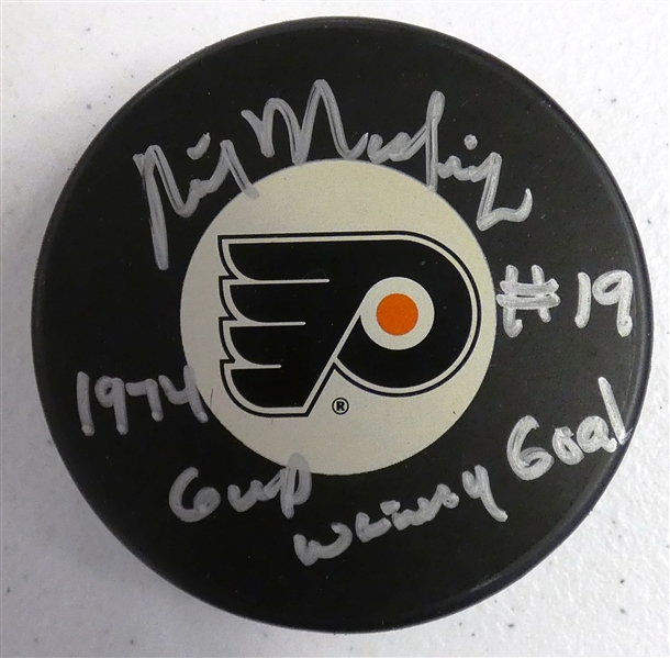 Rick MacLeish Autographed Flyers Puck