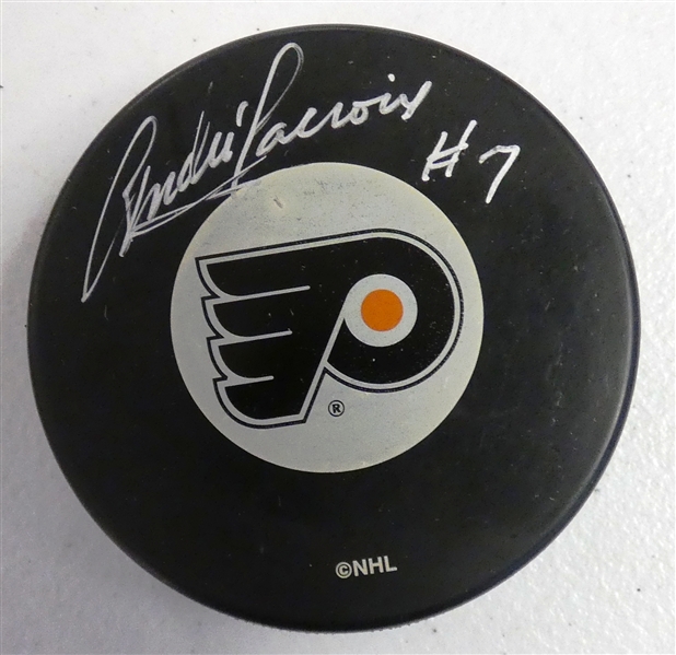 Andre Lacroix Autographed Flyers Puck