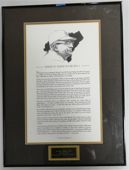 Lloyd Carrs Personal Vince Lombardi Quote Framed