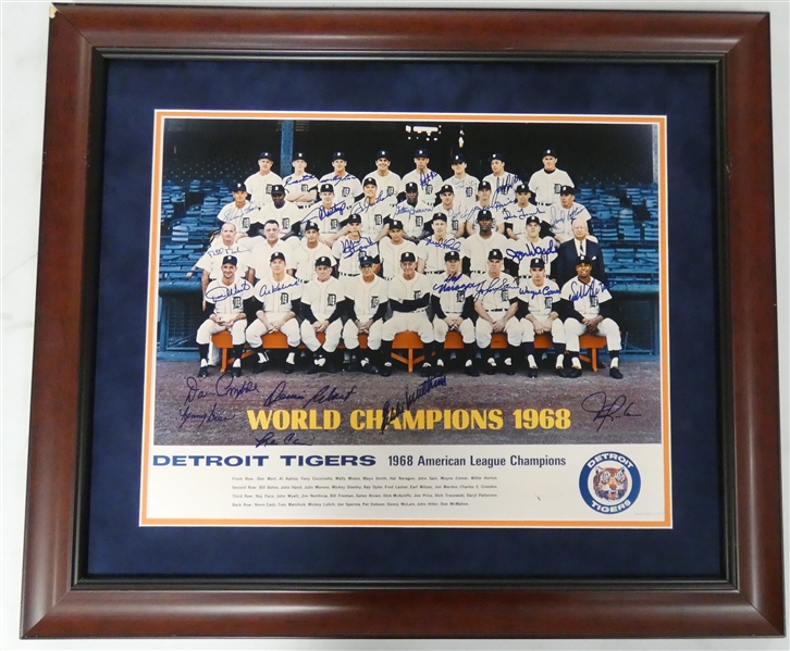 1968 Detroit Tigers Team Signed Framed Poster (29 autos)