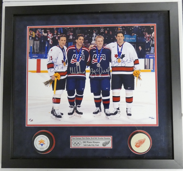 Yzerman, Shanahan, Hull & Chelios Autographed Framed 16x20 (Pick up only)