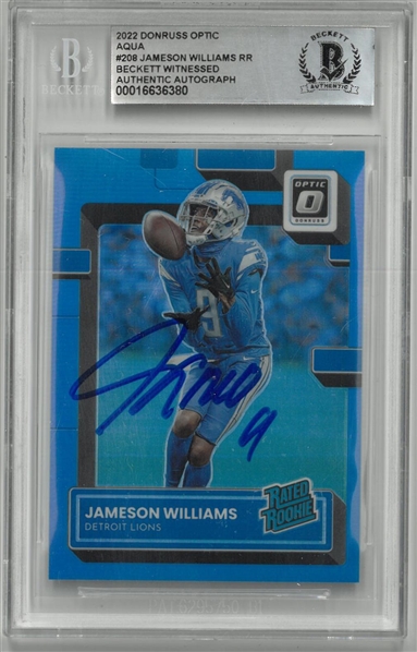Jameson Williams Autographed 2022 Donruss Optic Aqua Rookie Card