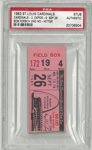Bob Forsch 2nd No Hitter 9/26/83 Ticket