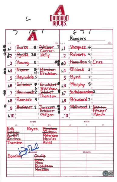 Kirk Gibson Autographed Spring Training Lineup Card