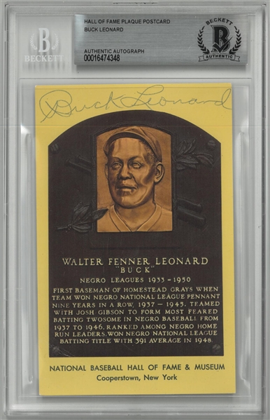 Buck Leonard Autographed Hall of Fame Plaque