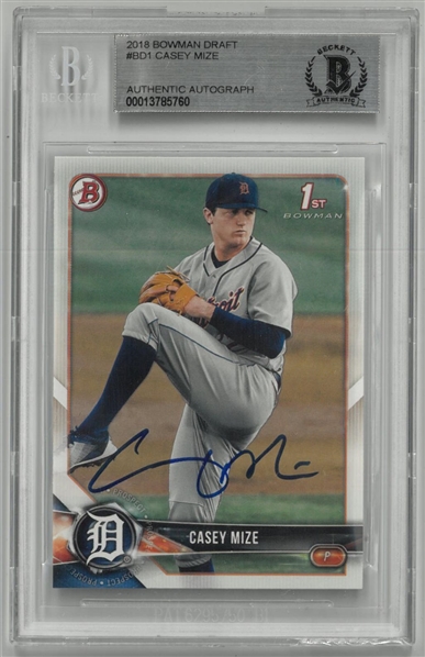 Casey Mize Autographed 2018 Bowman Draft