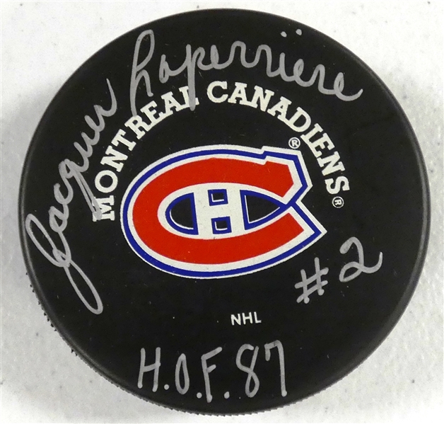 Jacques Laperriere Autographed Canadiens Puck