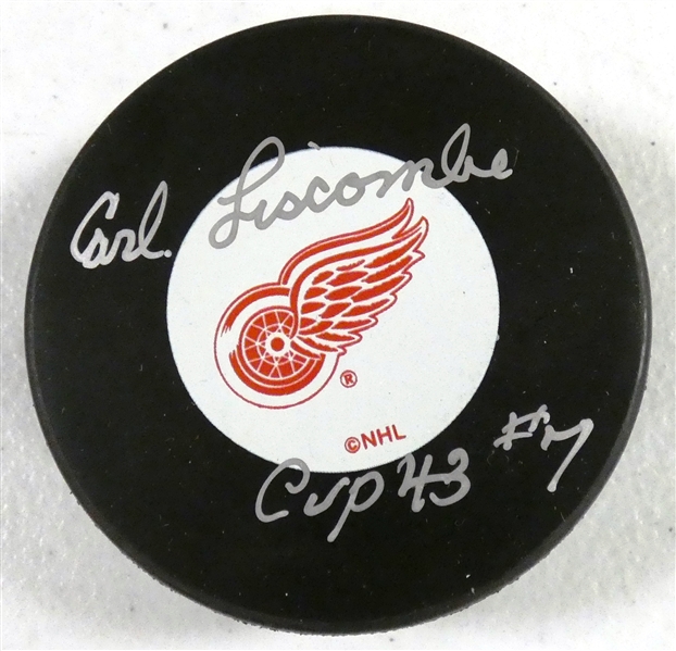 Carl Liscombe Autographed Red Wings Puck