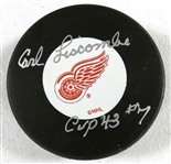 Carl Liscombe Autographed Red Wings Puck