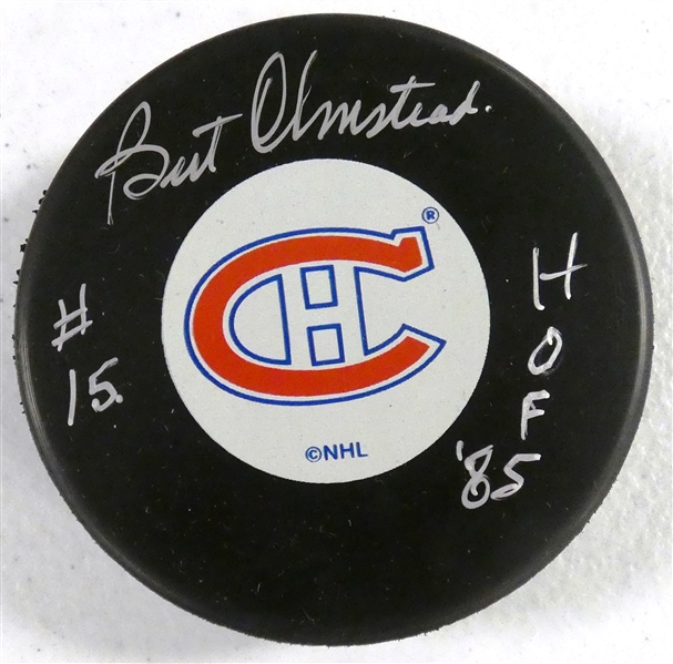 Bert Olmstead Autographed Canadiens Puck