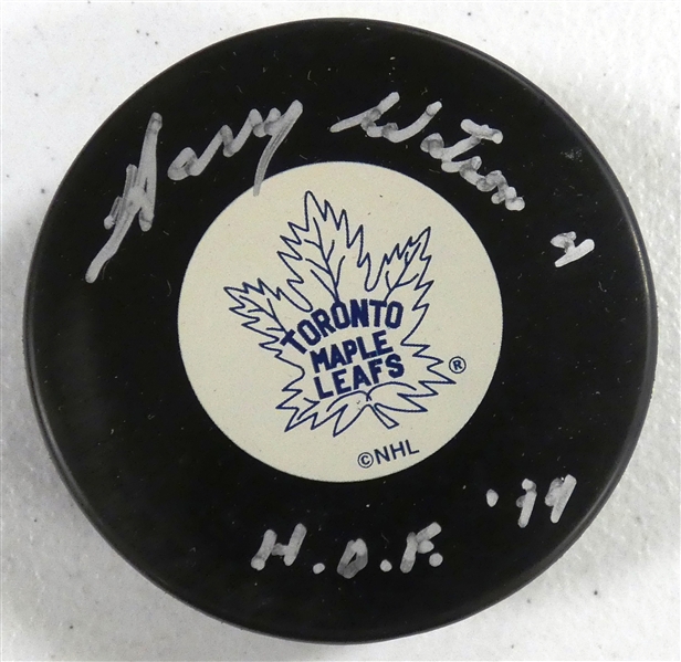 Harry Watson Autographed Maple Leafs Puck