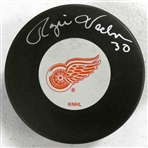 Rogie Vachon Autographed Red Wings Puck