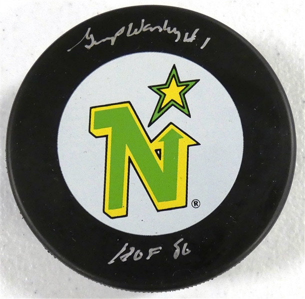 Gump Worsley Autographed North Stars Puck
